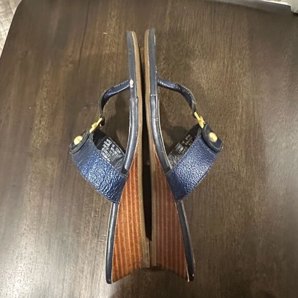 Sperry Leather Wedge gold ring Sandals Navy 6.5 - Picture 2 of 5